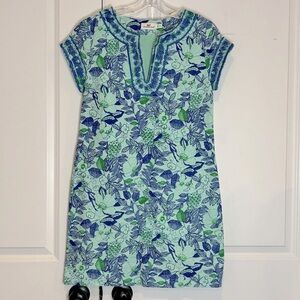 Vineyard Vines Cordia Blue Linen Cotton Bird Floral Embroidered Shift Dress 0